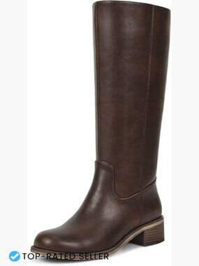 Round Toe Chunky Block Heel Riding Tall Boots with Side Zipper